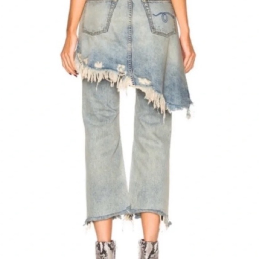 R13 Double Classic Shredded Skirt Jeans 28 Leyton Blue Distressed Layered Denim - Picture 5 of 14